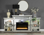 Noralie Mirrored TV Stand with 6 Open Shelves & Fireplace