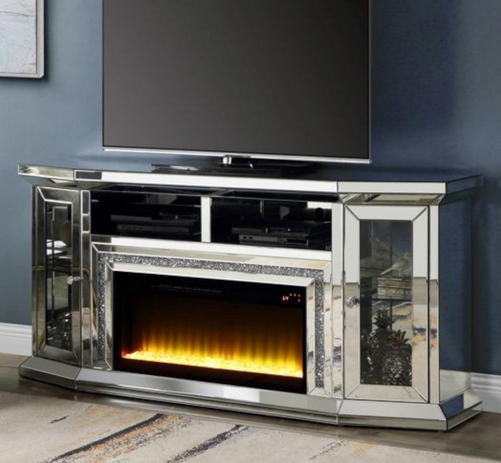 Noralie Mirrored TV Stand with LED Electric Fireplace