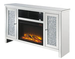 Noralie Mirrored TV Stand with LED Fireplace & Faux Diamonds