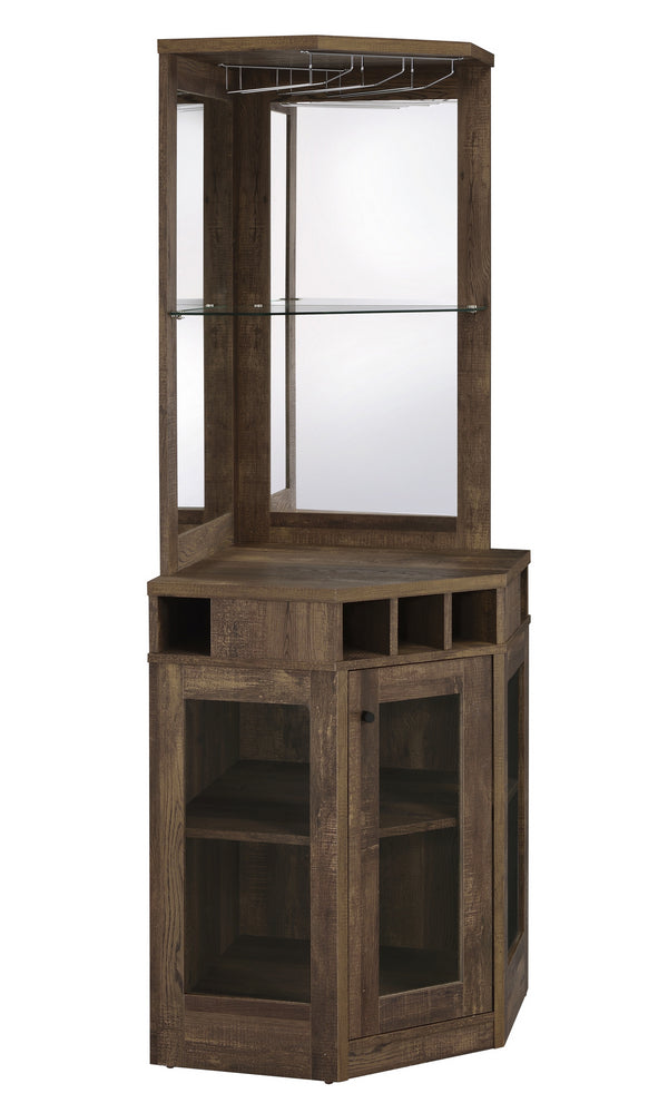 Novah Rustic Oak Wood Corner Bar Cabinet