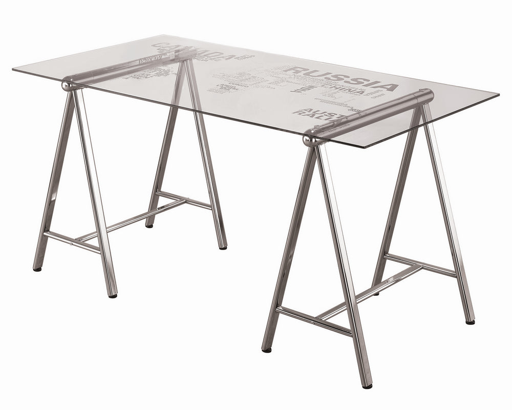 Patton Printed Clear Glass/Nickel Finish Metal Writing Desk