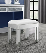 Odette Mirrored Vanity Stool with White Leatherette Seat