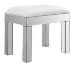 Odette Mirrored Vanity Stool with White Leatherette Seat