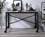 Oklarth Rustic Oak Oak/Black Metal Writing Desk with Wheels