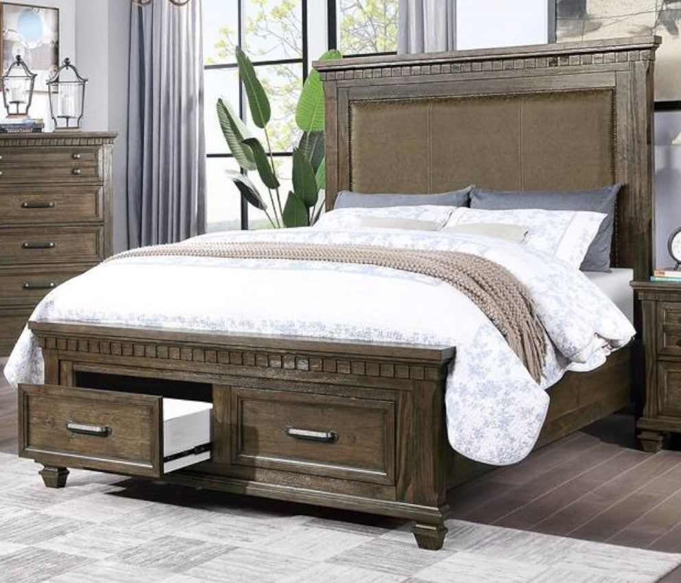 Olivette Dark Brown Cal King Bed w/Upholstered Headboard