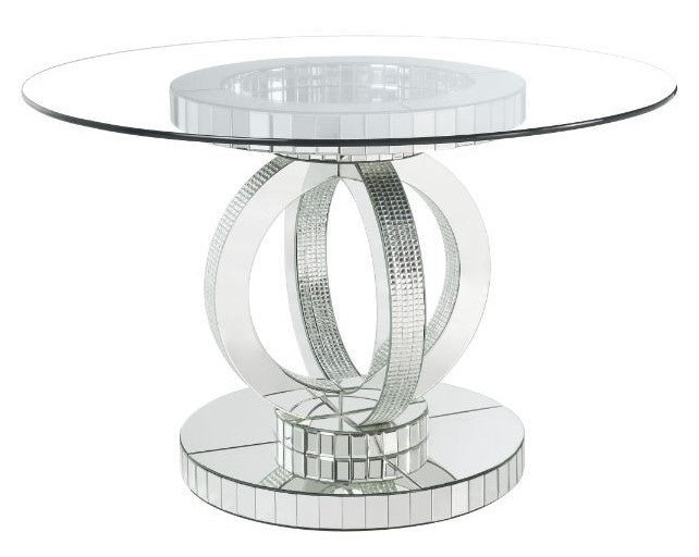 Ornat Clear Glass/Mirrored Pedestal Round Dining Table