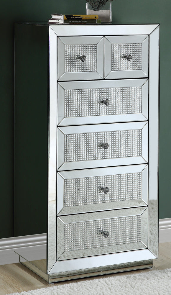 Ornat Mirrored 6-Drawer Accent Cabinet with Faux Diamonds Inlay