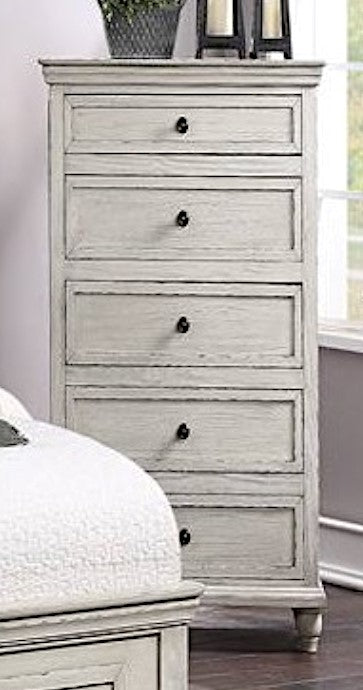 Ortrun Grey Wood 5-Drawer Chest