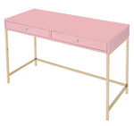 Ottey Pink High Gloss Wood/Gold Metal 2-Drawer Office Desk