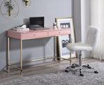 Ottey Pink High Gloss Wood/Gold Metal 2-Drawer Office Desk