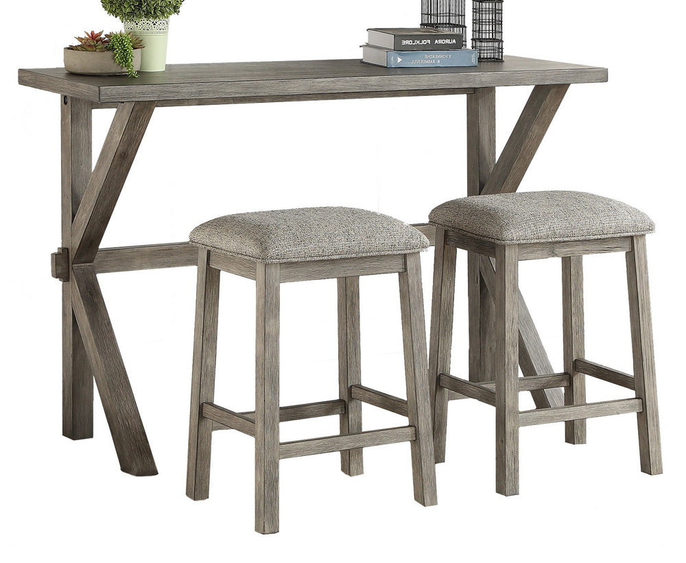 Palmer 3-Pc Wire Brush Gray Counter Height Table Set