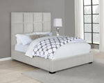 Panes Beige Velvet King Bed with Tall Headboard