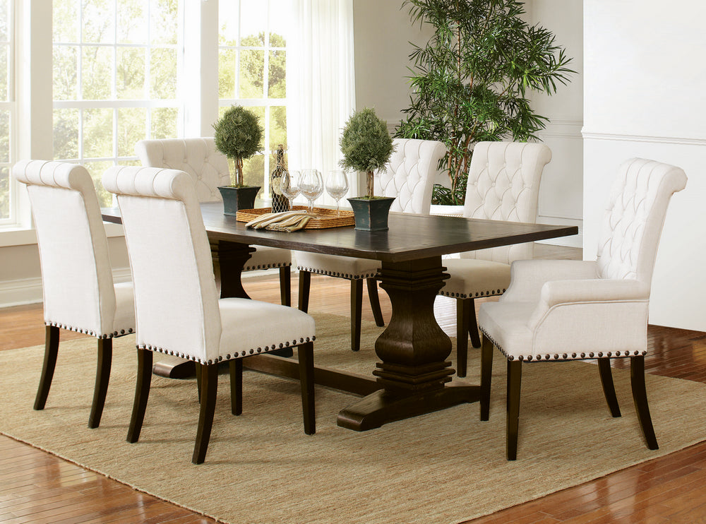 Parkins 7-Pc Rustic Espresso/Beige Dining Table Set