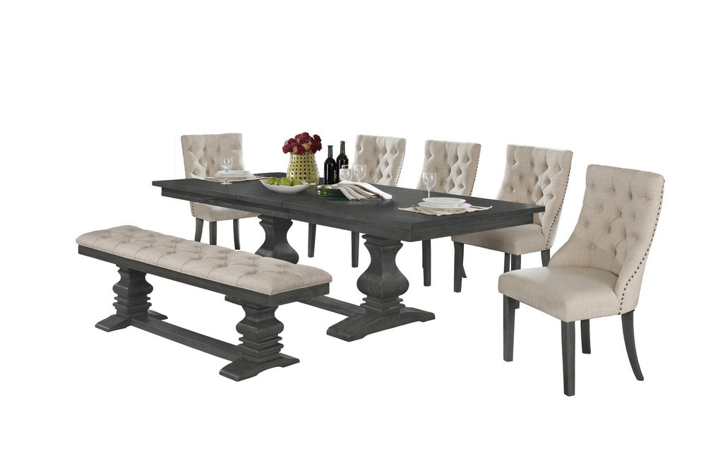 Paula 7-Pc Beige Wood/Linen Dining Table Set