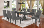 Paula 9-Pc Gray Wood/Linen Dining Table Set