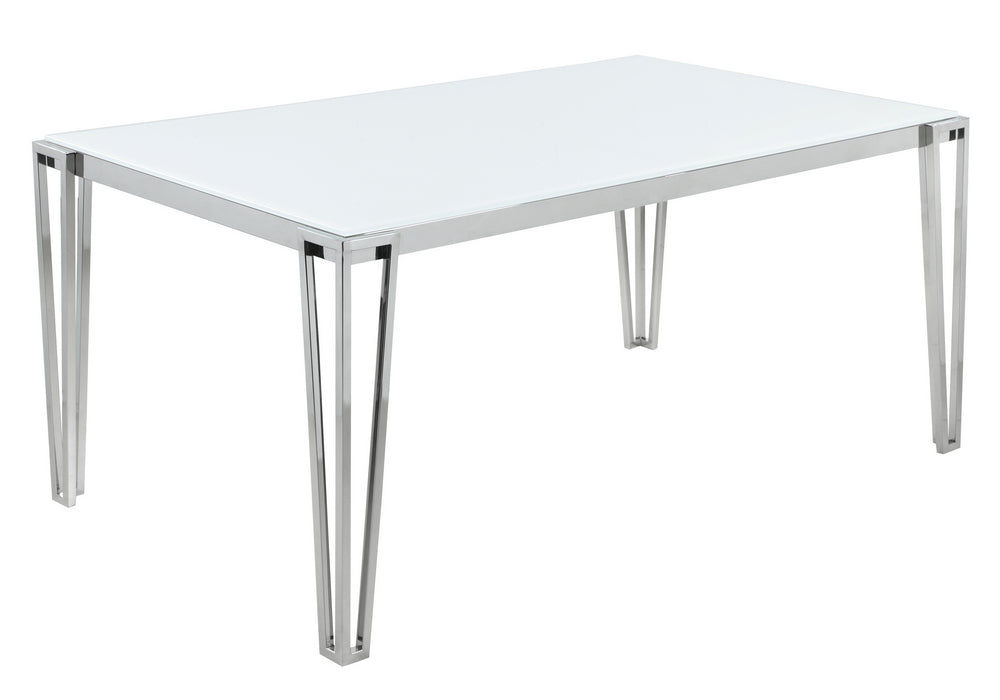 Pauline White Glass/Chrome Finish Metal Dining Table