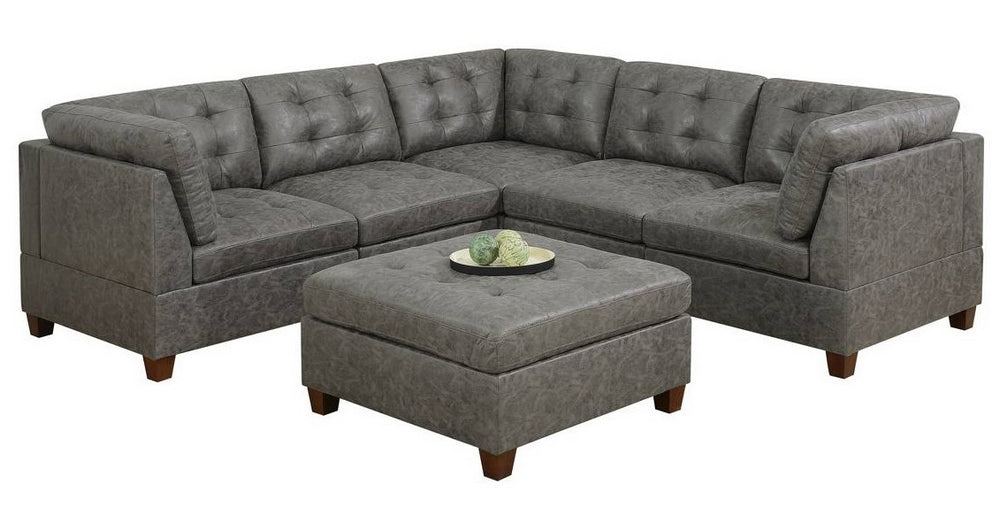 Pavica Grey Leatherette Modular Sectional w/ Ottoman