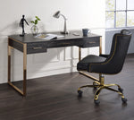 Perle Black Wood/Champagne Gold Metal 3-Drawer Office Desk