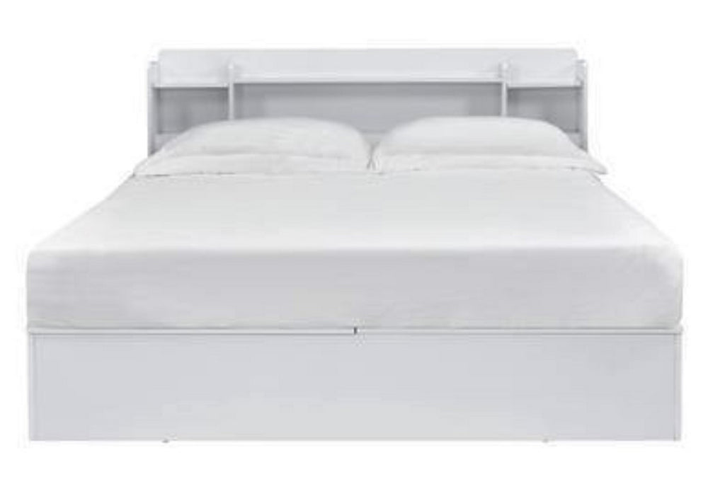 Perse White Wood Queen Bed with Bookcase Headboard