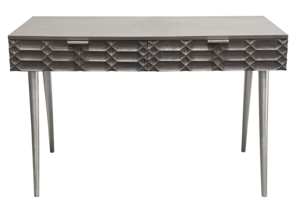 Petra Smoke Grey Mango Wood 2-Drawer Writing Desk