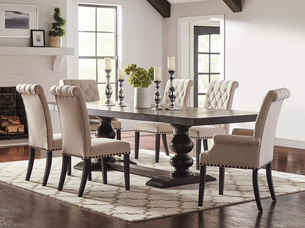 Phelps 7-Pc Antique Noir/Beige Dining Table Set (Oversized)