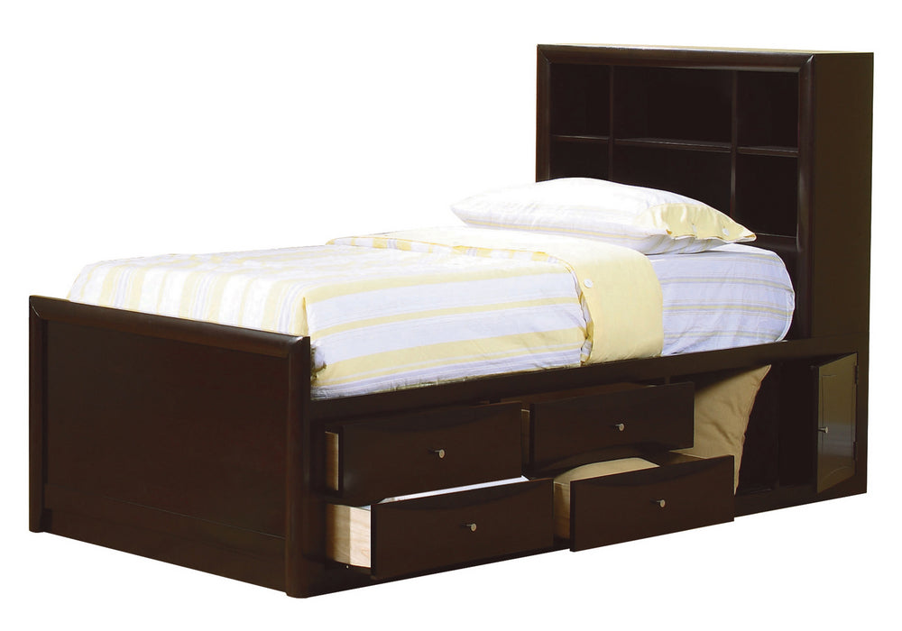 Phoenix Cappuccino Full Bookcase Storage Bed