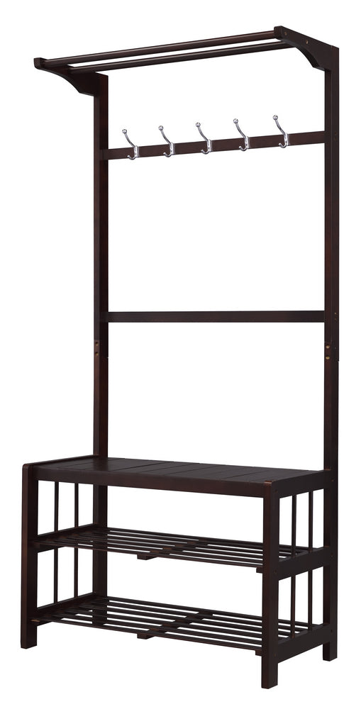 Pieria Expresso Wood Hall Tree with 2 Tier Shelf