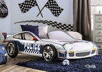 Poe Car Design Blue/White Wood Twin Bed