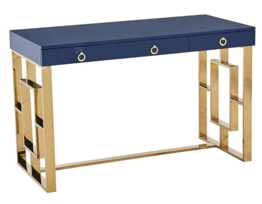 Pollie Blue Wood/Gold Metal Computer Desk