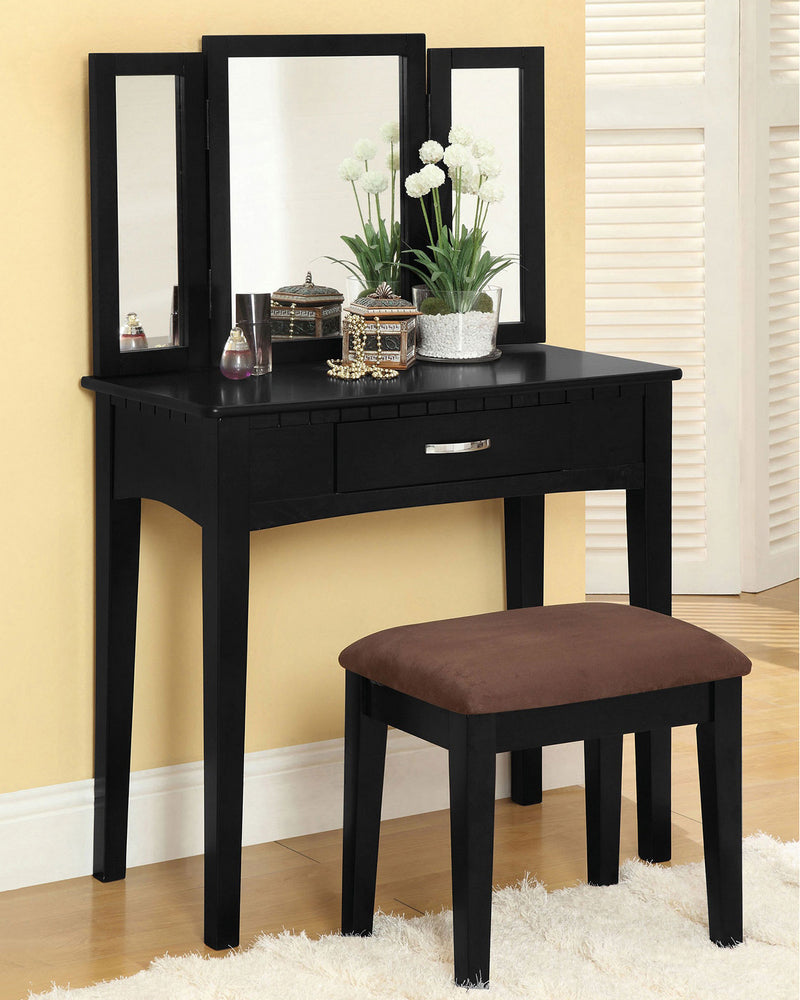 Potterville Black Wood Vanity w/Mirror & Stool