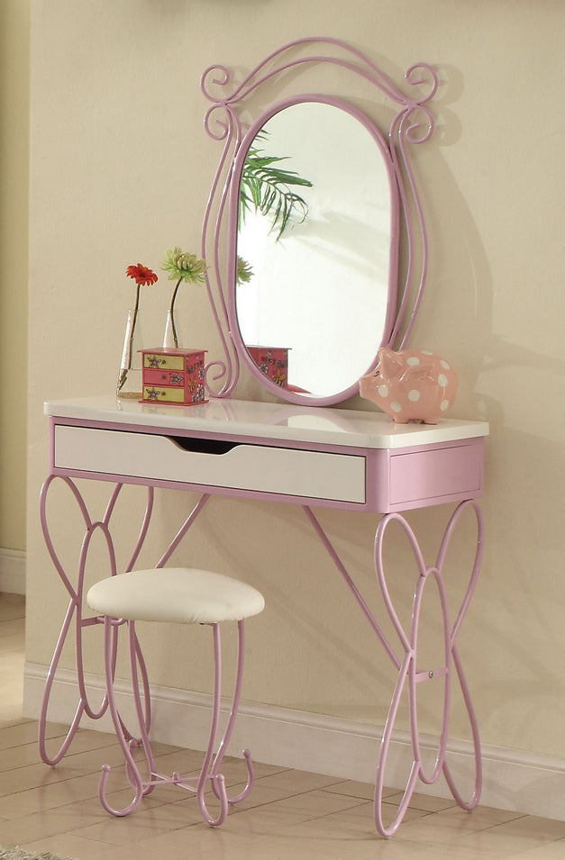 Priya II White Wood/Light Purple Metal Vanity Set