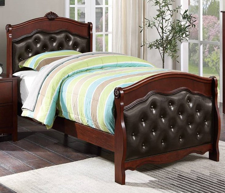 Puteri Espresso Faux Leather/Wood Twin Bed