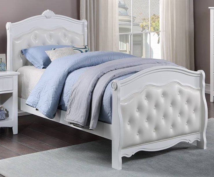 Puteri White Faux Leather/Wood Full Bed