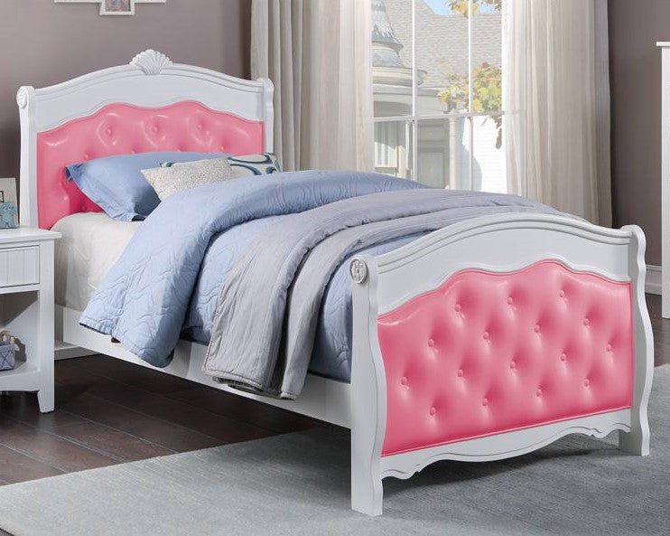 Puteri White Wood/Pink Faux Leather Full Bed