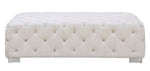 Qokmis Beige Velvet Tufted Ottoman