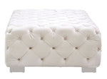 Qokmis Beige Velvet Tufted Ottoman