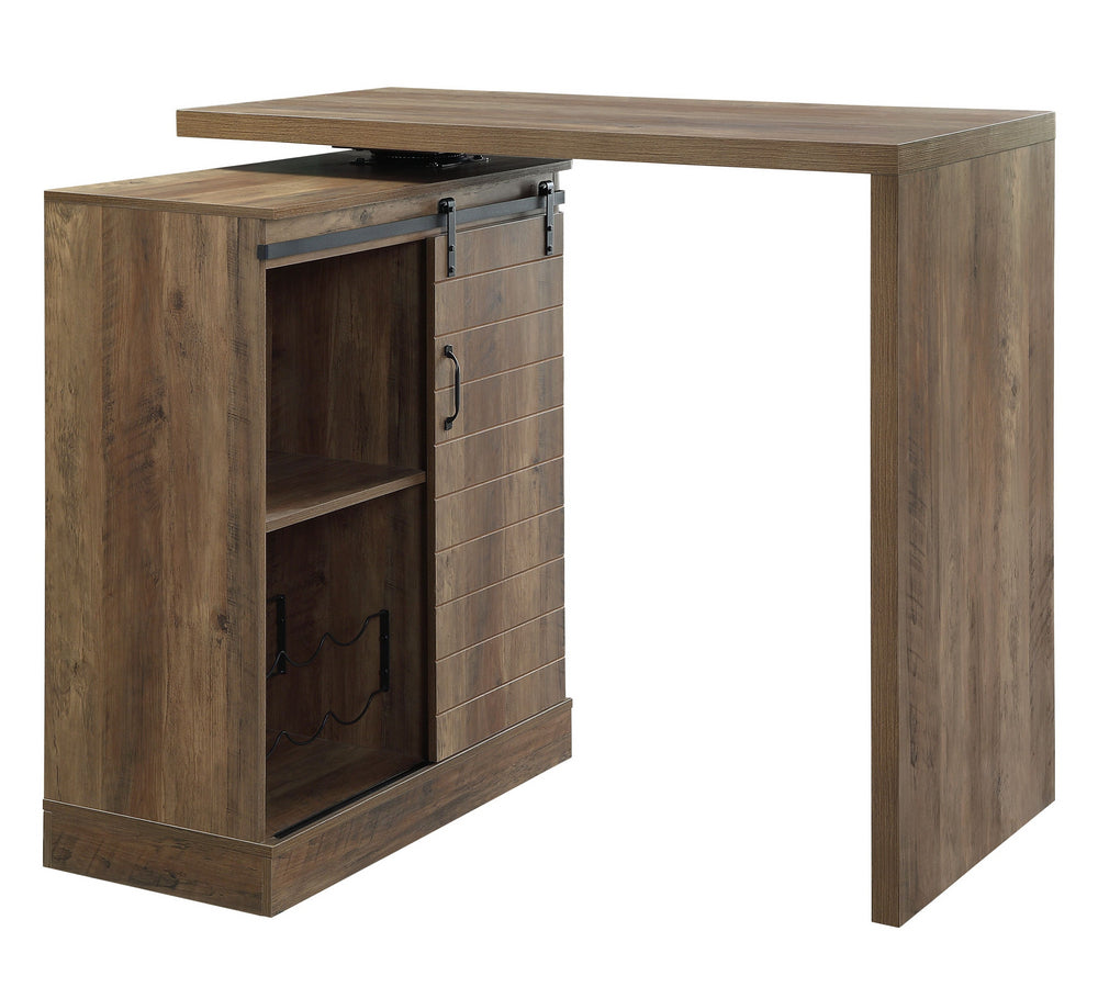 Quillon Rustic Oak Finish Wood Bar Table with Swivel Top