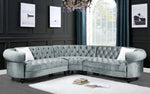 Qulan 3-Pc Light Blue Velvet Tufted Sectional Sofa