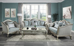 Qunsia Light Gray Fabric/Champagne Wood Loveseat