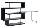 Raceloma Black Wood/Clear Glass Writing Desk with Shelf