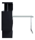 Raceloma Black Wood/Clear Glass Writing Desk with Shelf