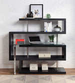 Raceloma Black Wood/Clear Glass Writing Desk with Shelf