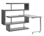 Raceloma Gray Wood/Clear Glass Writing Desk with Shelf