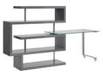 Raceloma Gray Wood/Clear Glass Writing Desk with Shelf