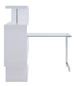 Raceloma White Wood/Clear Glass Writing Desk with Shelf