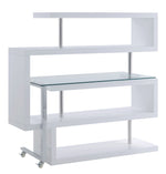 Raceloma White Wood/Clear Glass Writing Desk with Shelf