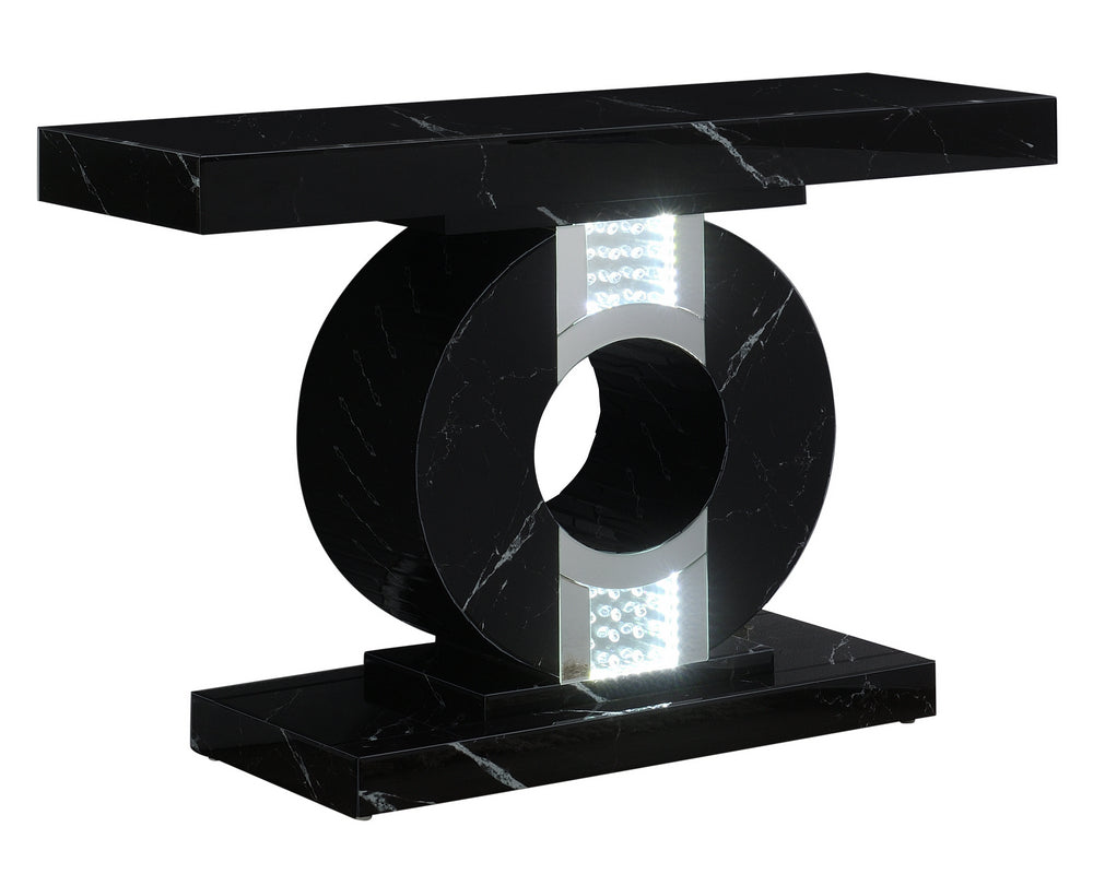 Raelyn Black Faux Marble Console Table with LED Lights