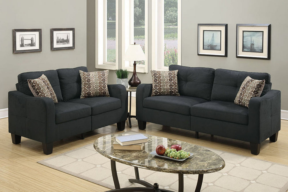 Raffaella 2-Pc Black Polyfiber Sofa Set