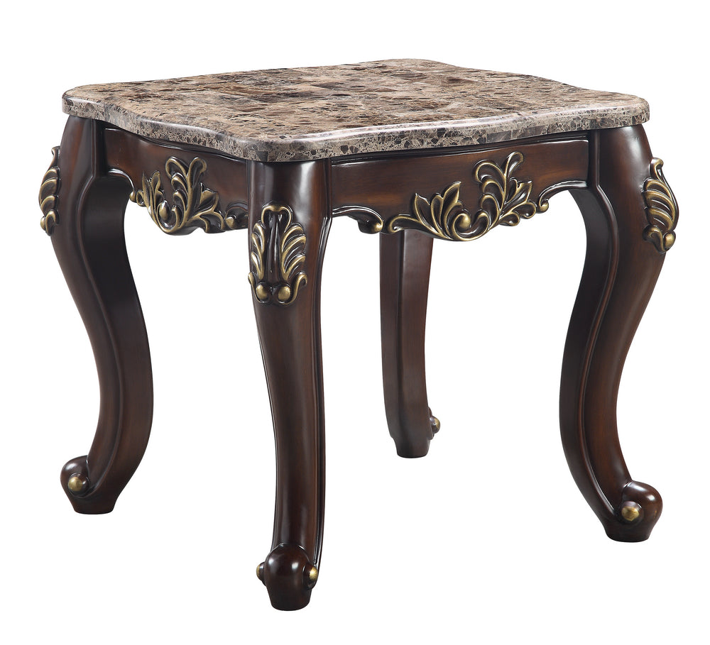 Ragnar Cherry Wood End Table with Marble Top