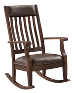 Raina Brown PU Leather/Walnut Wood Rocking Chair